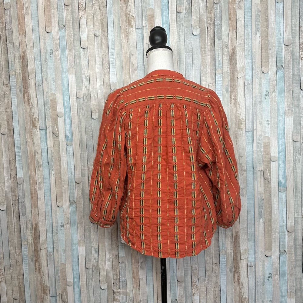 Anthropologie XS Pilcro The Bella Femme Buttondown Shirt Top Embroidered Orange - Picture 4 of 11
